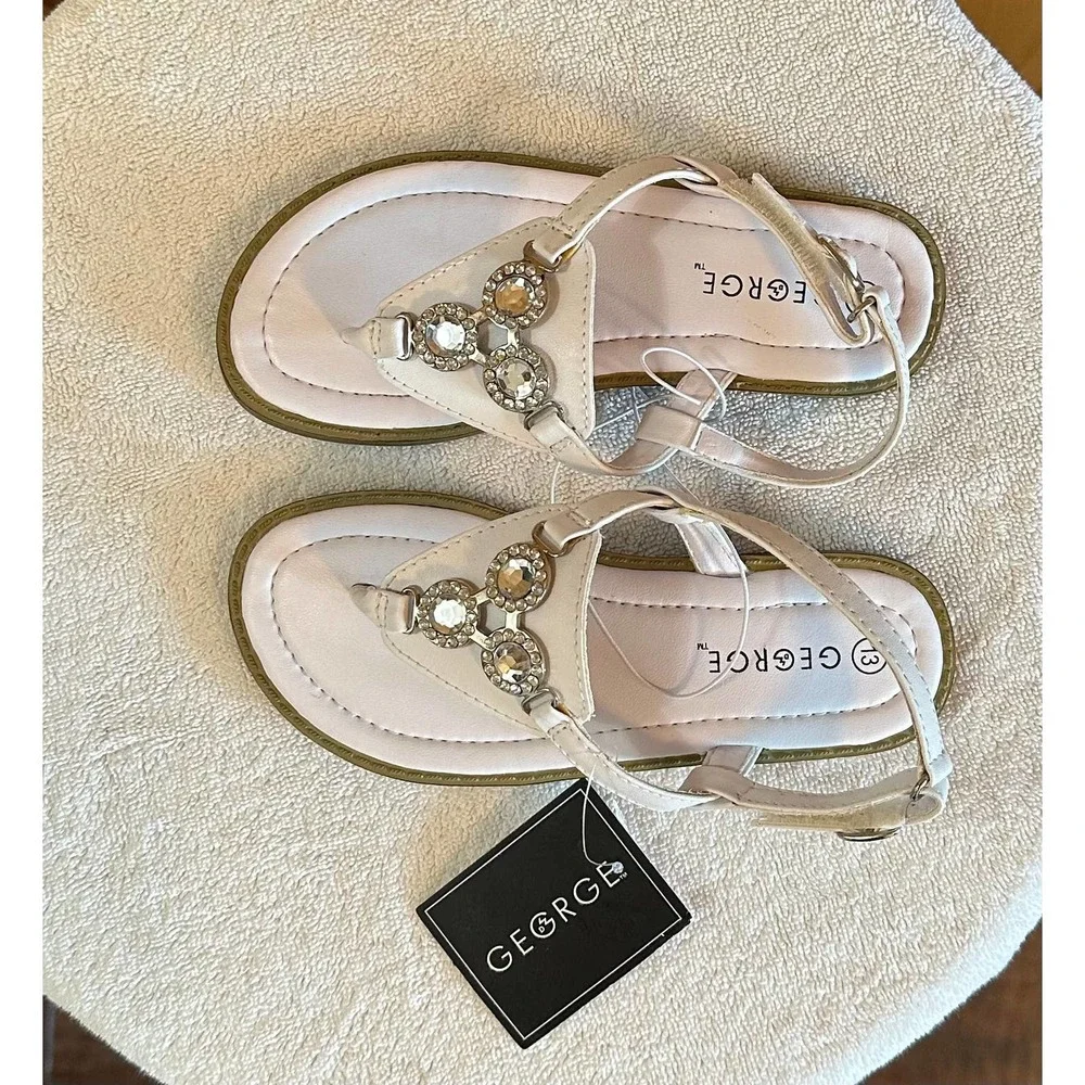 NWT, George Girl's Size 13 White Sandal